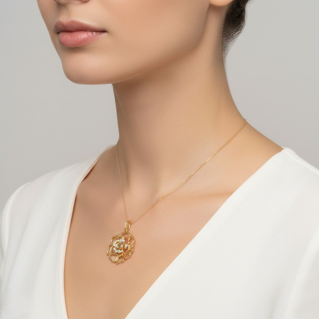 Floral Mandala Bloom Diamond Gold Pendant