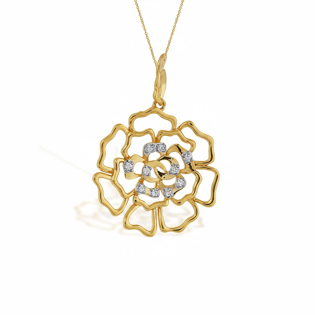 Floral Mandala Bloom Diamond Gold Pendant