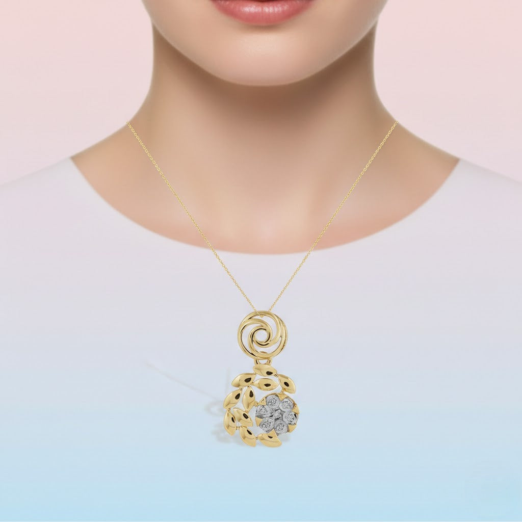 Floral Drop Cluster diamond gold pendant