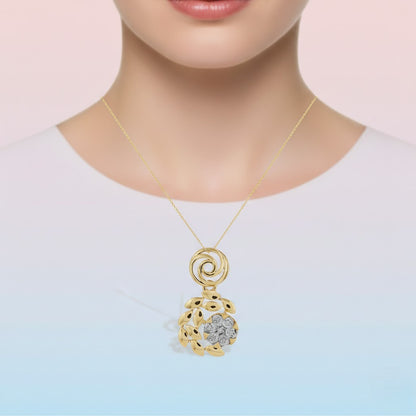 Floral Drop Cluster diamond gold pendant