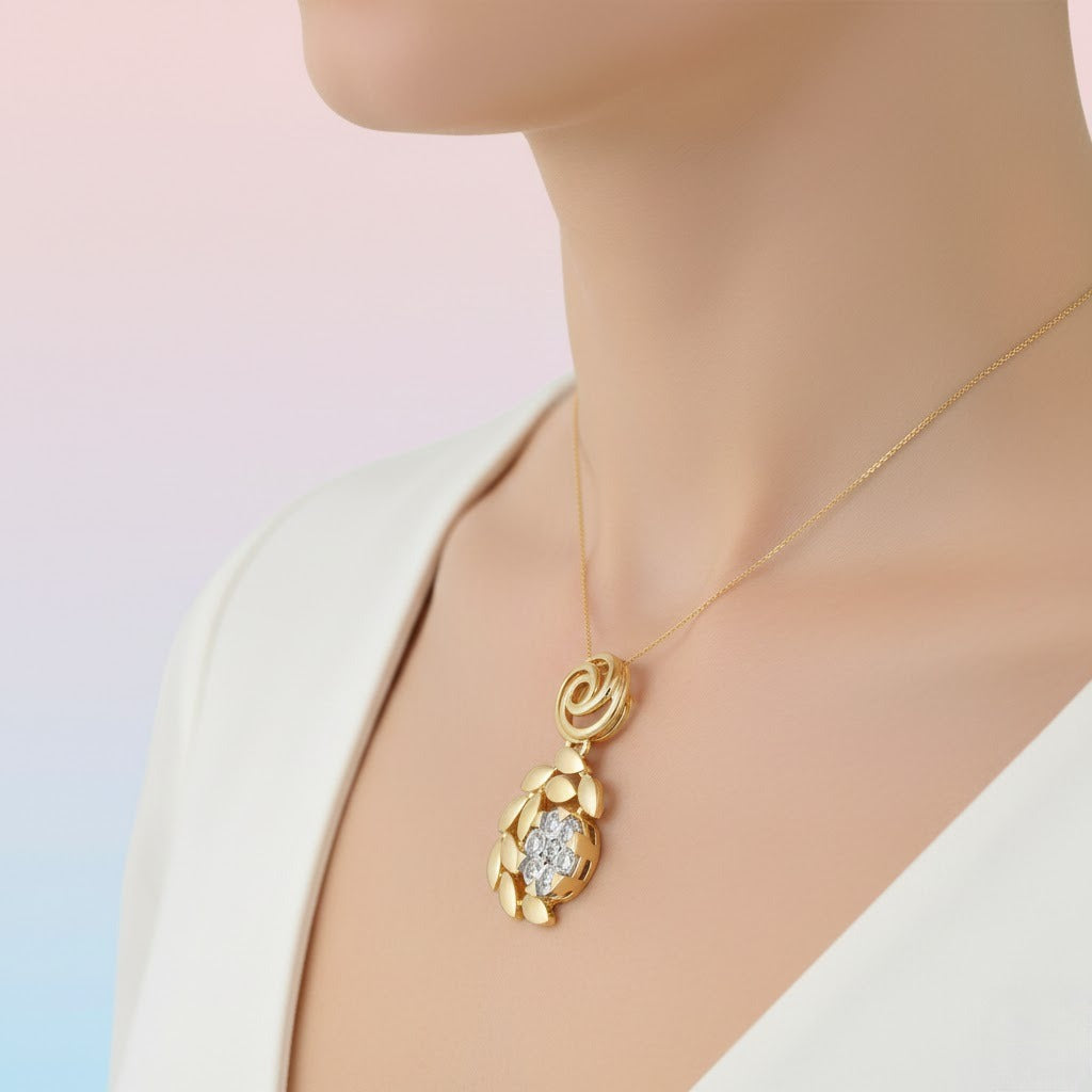 Floral Drop Cluster diamond gold pendant