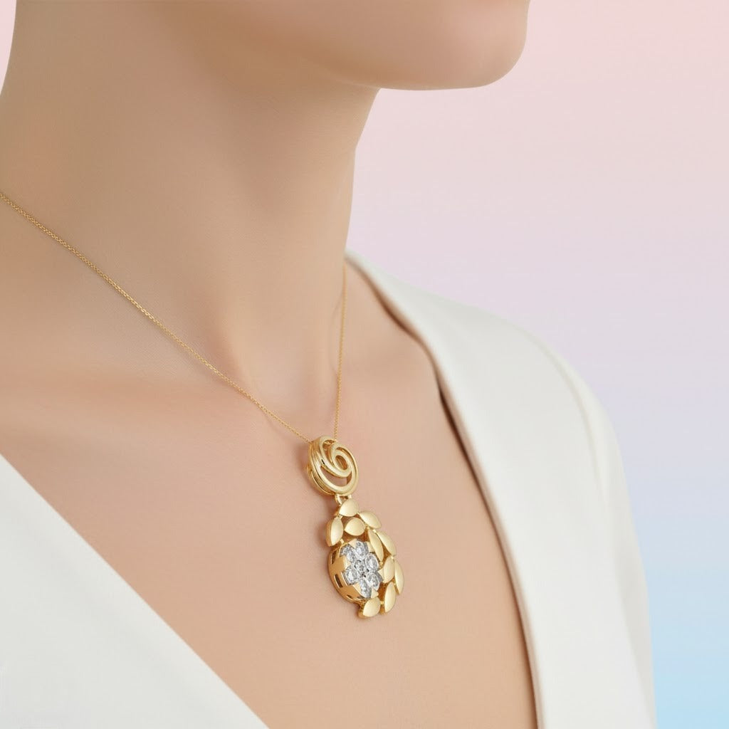 Floral Drop Cluster diamond gold pendant