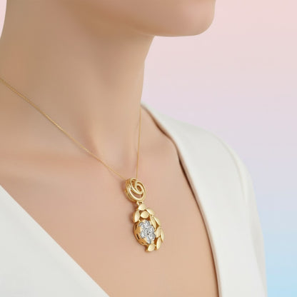 Floral Drop Cluster diamond gold pendant
