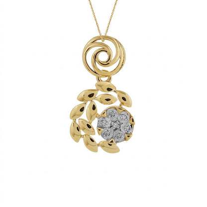 Floral Drop Cluster diamond gold pendant