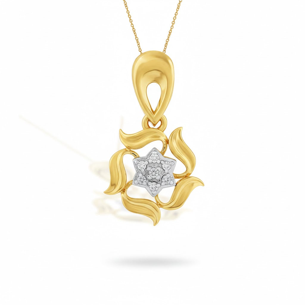 Spiralling Starburst Diamond Gold Pendant