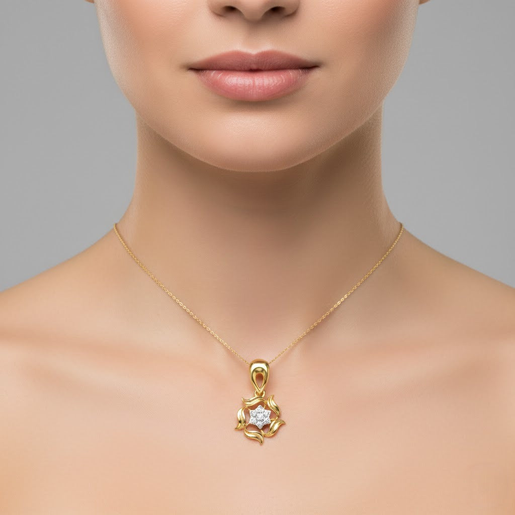 Spiralling Starburst Diamond Gold Pendant