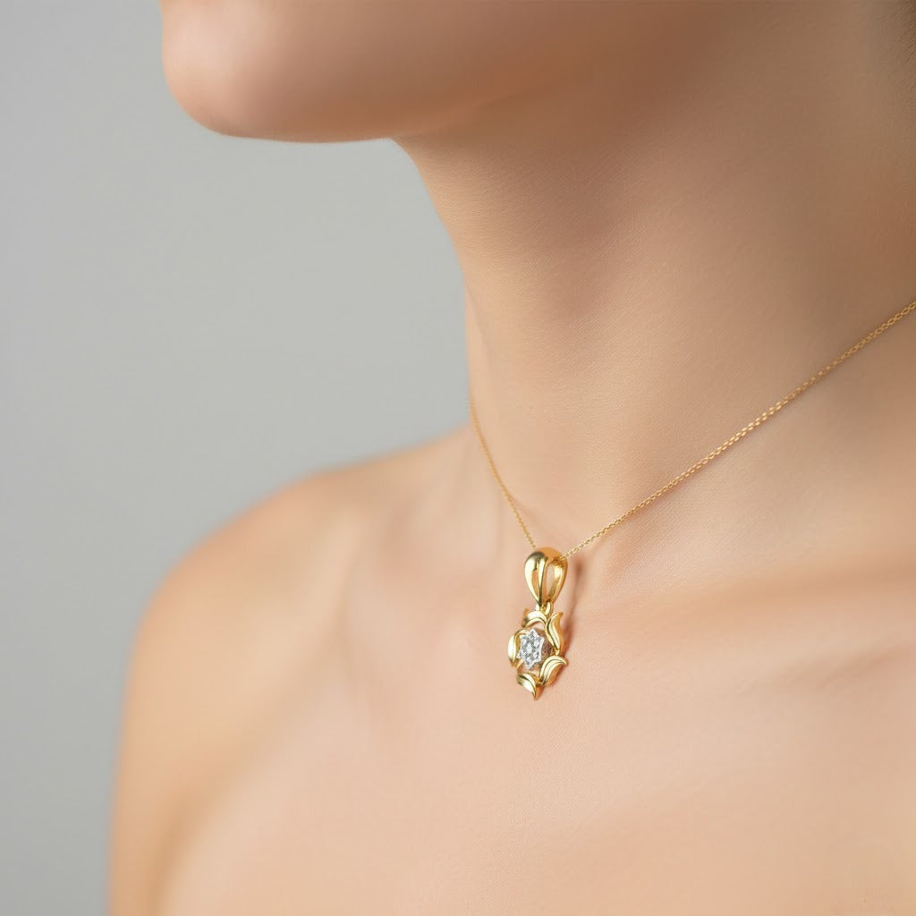Spiralling Starburst Diamond Gold Pendant