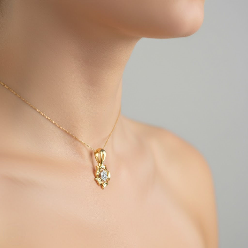 Spiralling Starburst Diamond Gold Pendant