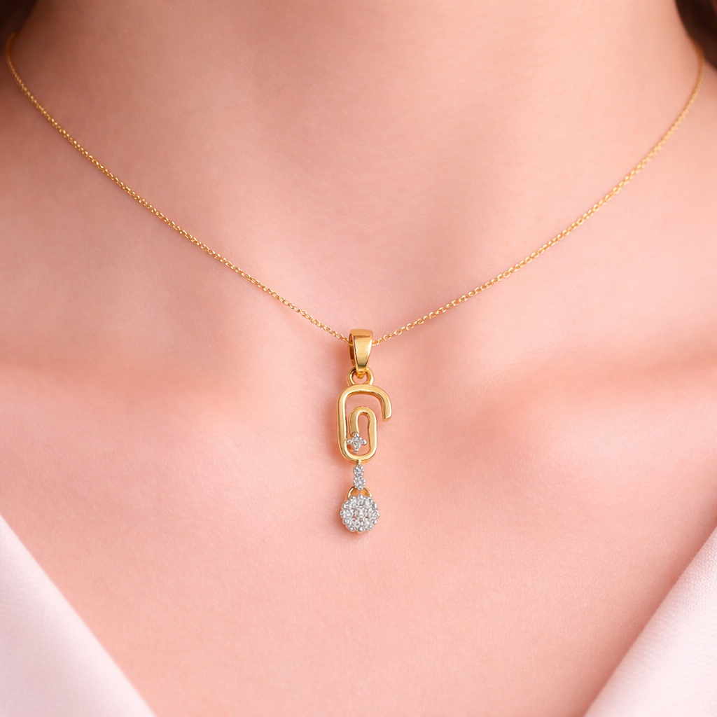 Modern Linked Drop Sparkle Accent Diamond Gold Pendant