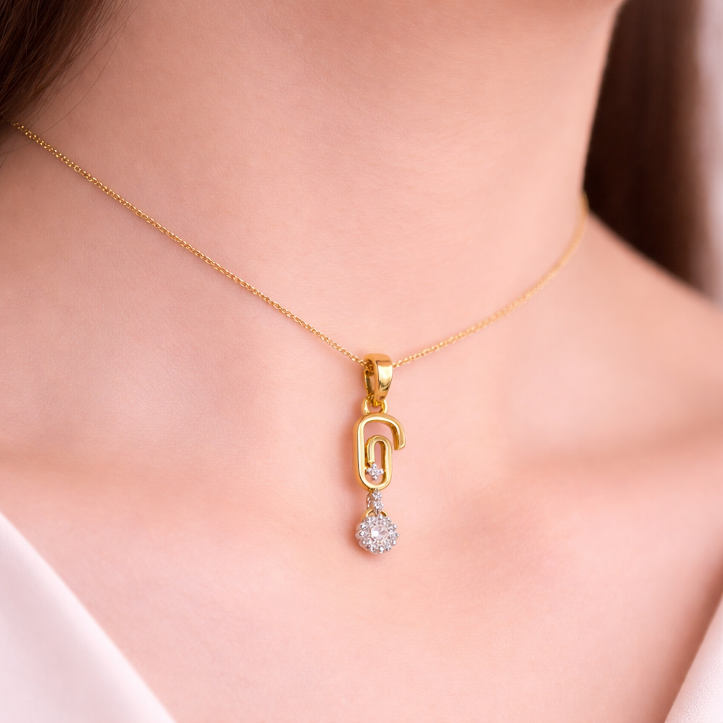 Modern Linked Drop Sparkle Accent Diamond Gold Pendant