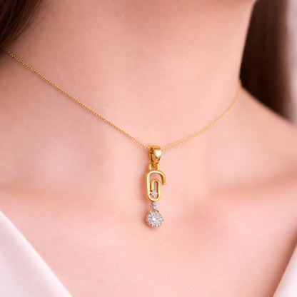 Modern Linked Drop Sparkle Accent Diamond Gold Pendant