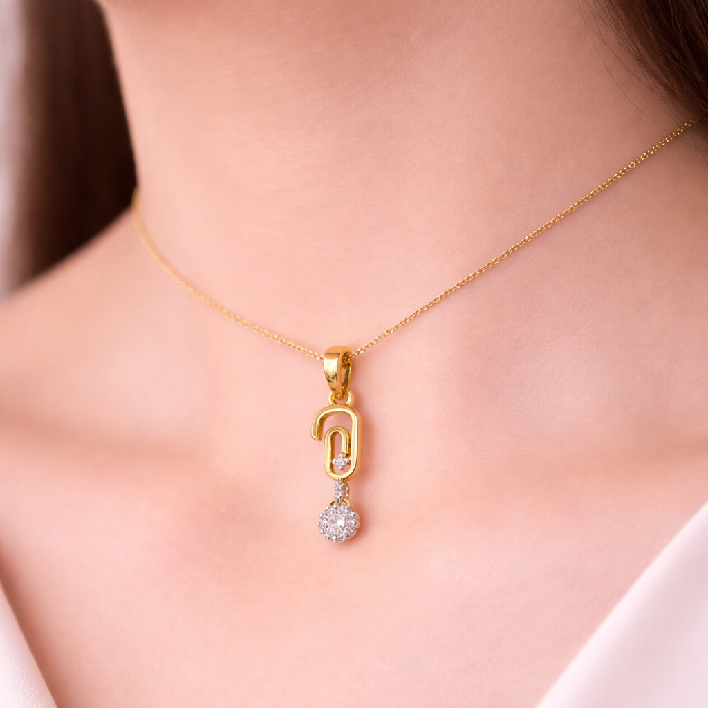 Modern Linked Drop Sparkle Accent Diamond Gold Pendant