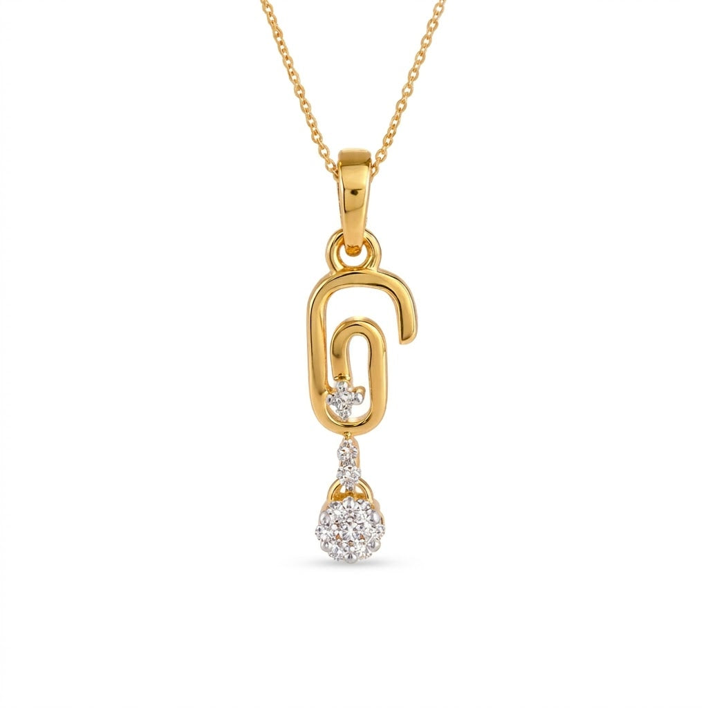 Modern Linked Drop Sparkle Accent Diamond Gold Pendant