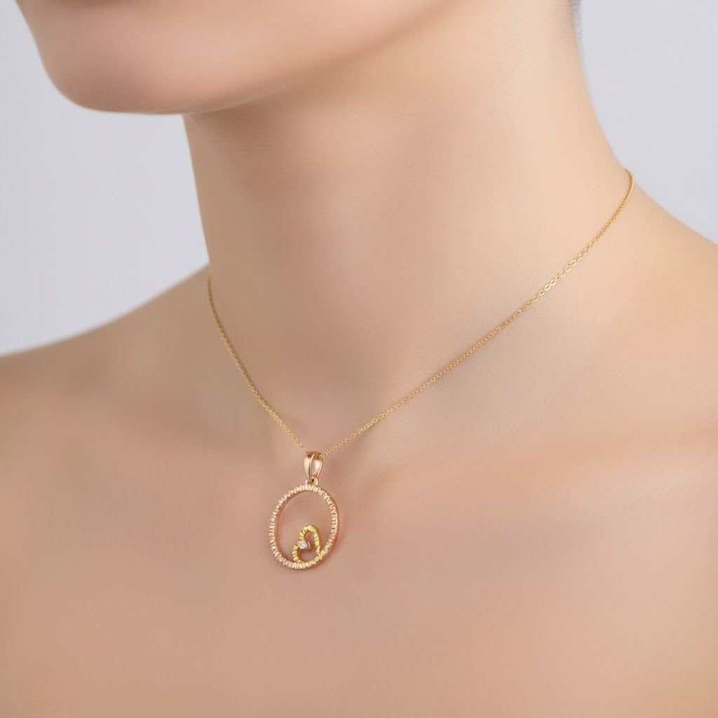 Modern Heart Circle Diamond Gold Pendant
