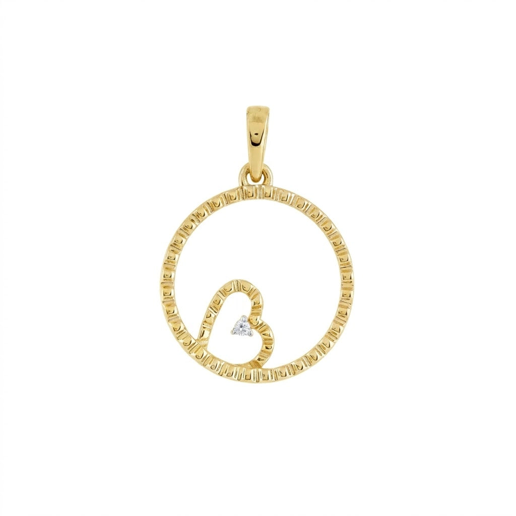 Modern Heart Circle Diamond Gold Pendant