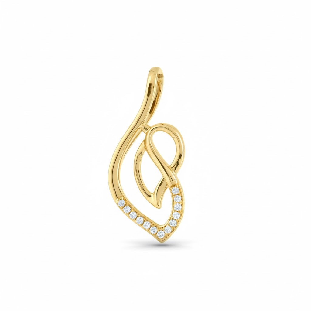 Elegant Twisted Heart Design Diamond Gold Pendant