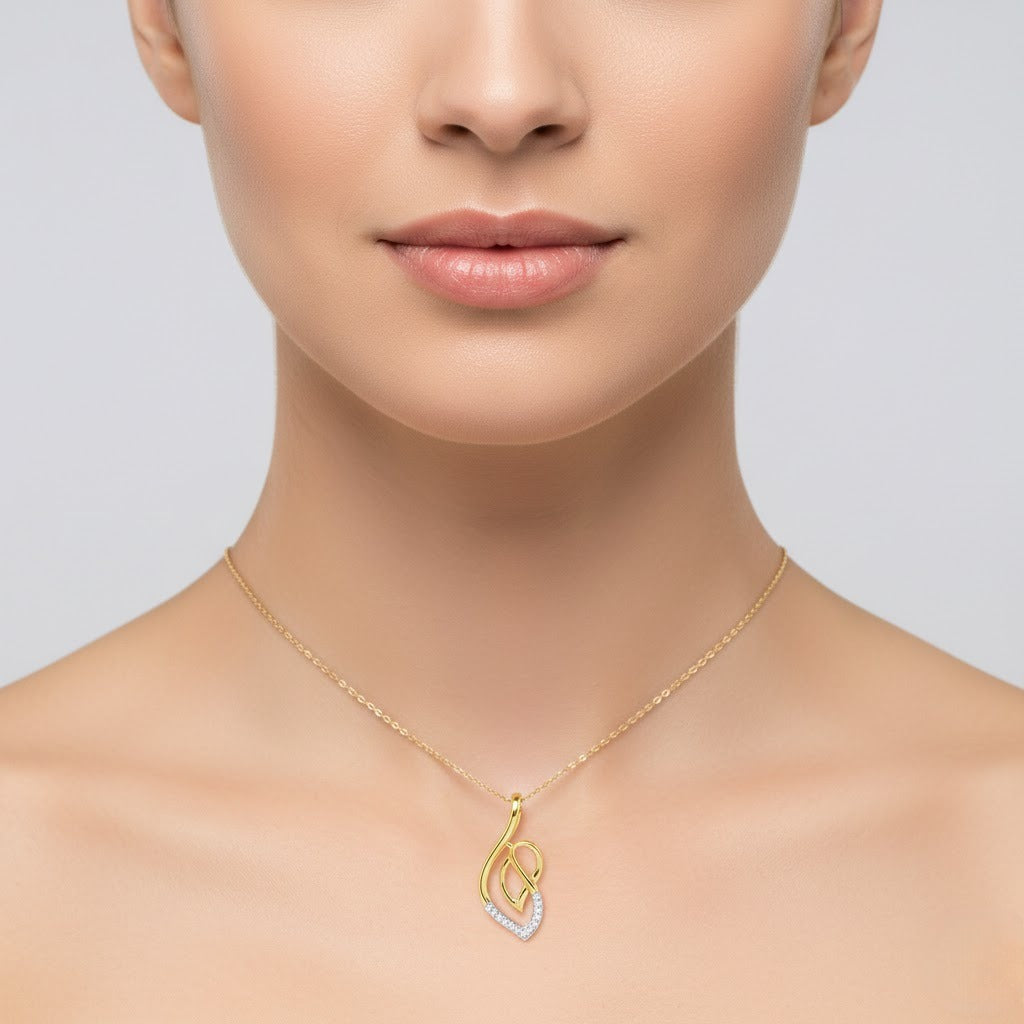 Elegant Twisted Heart Design Diamond Gold Pendant