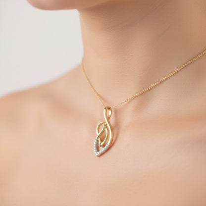 Elegant Twisted Heart Design Diamond Gold Pendant