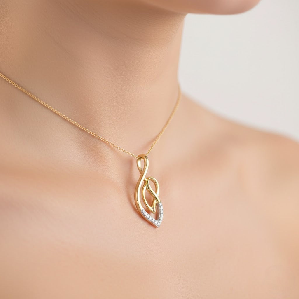 Elegant Twisted Heart Design Diamond Gold Pendant