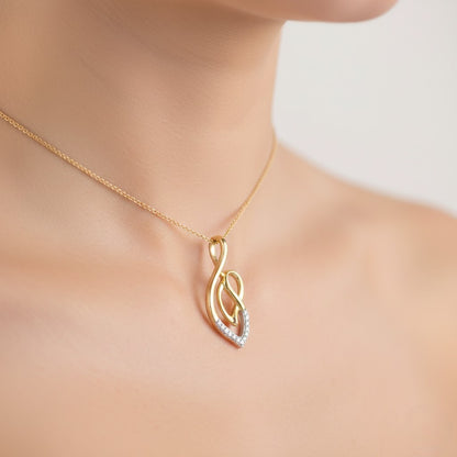 Elegant Twisted Heart Design Diamond Gold Pendant