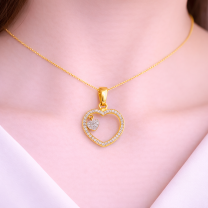 Timeless Open Heart Charm Sparkle Diamond Gold Pendant
