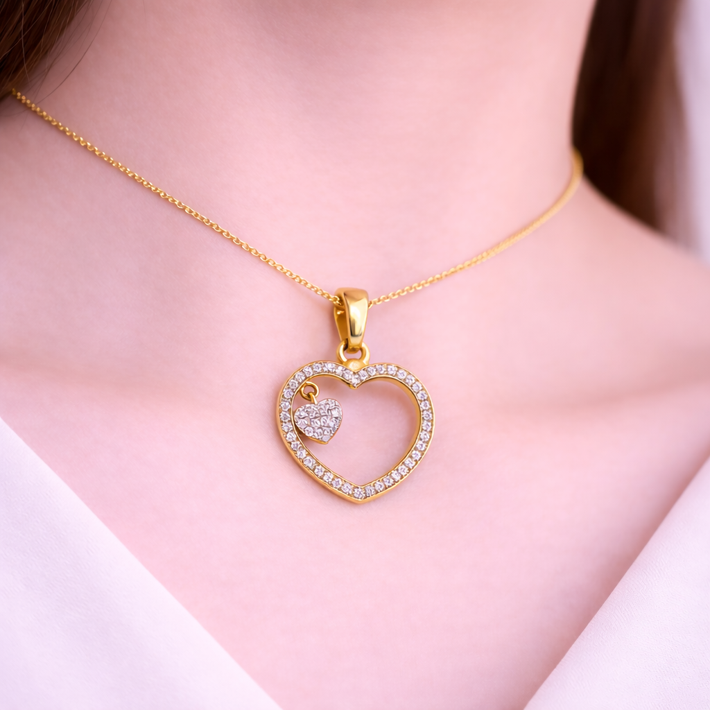 Timeless Open Heart Charm Sparkle Diamond Gold Pendant