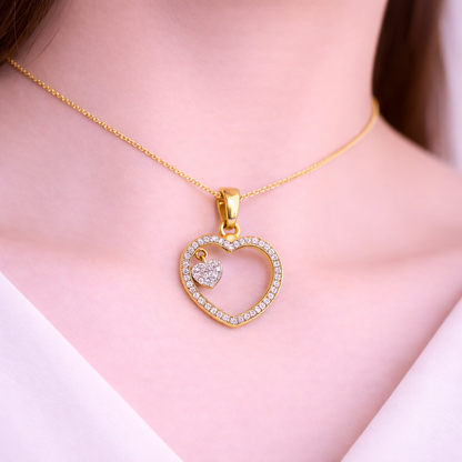 Timeless Open Heart Charm Sparkle Diamond Gold Pendant