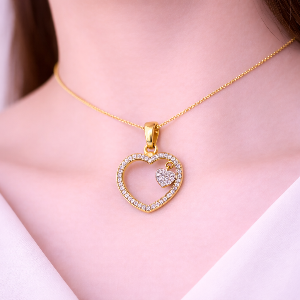 Timeless Open Heart Charm Sparkle Diamond Gold Pendant