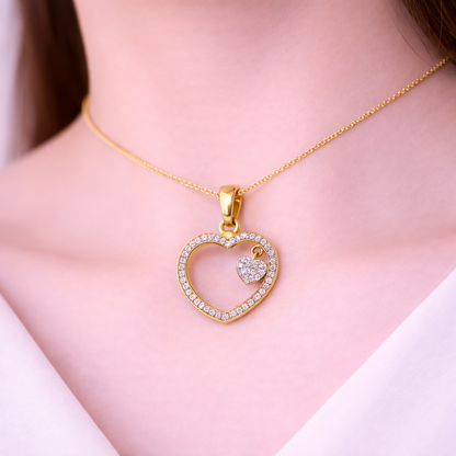 Timeless Open Heart Charm Sparkle Diamond Gold Pendant
