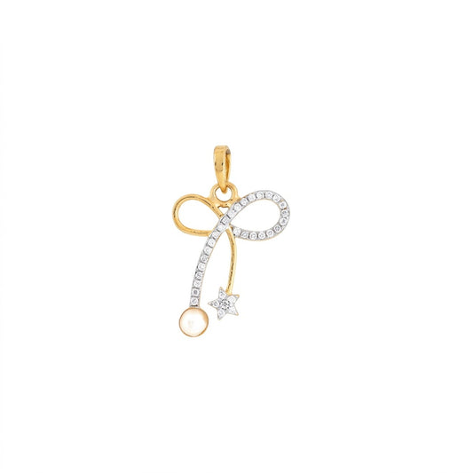 Graceful Infinity Bow Pearl Accent Diamond Gold Pendant