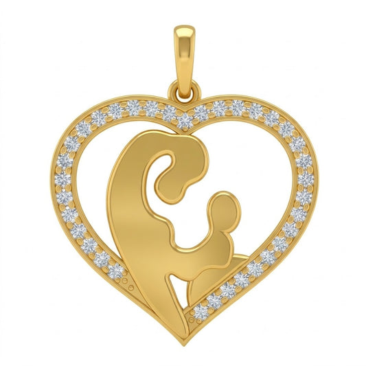 Mother and Child Heart Embrace Design Diamond Gold Pendant