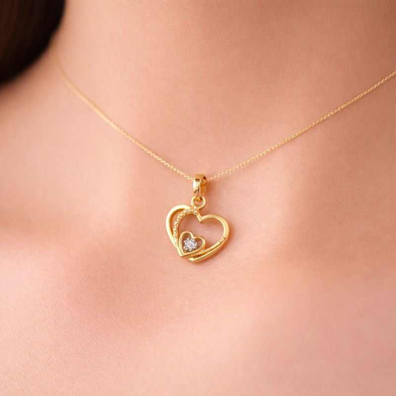 Layered Triple Heart Diamond Gold Pendant