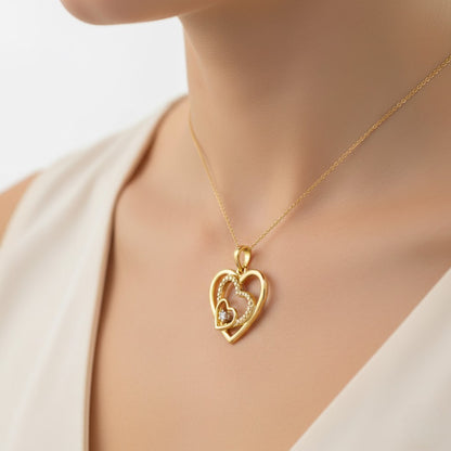 Layered Triple Heart Diamond Gold Pendant