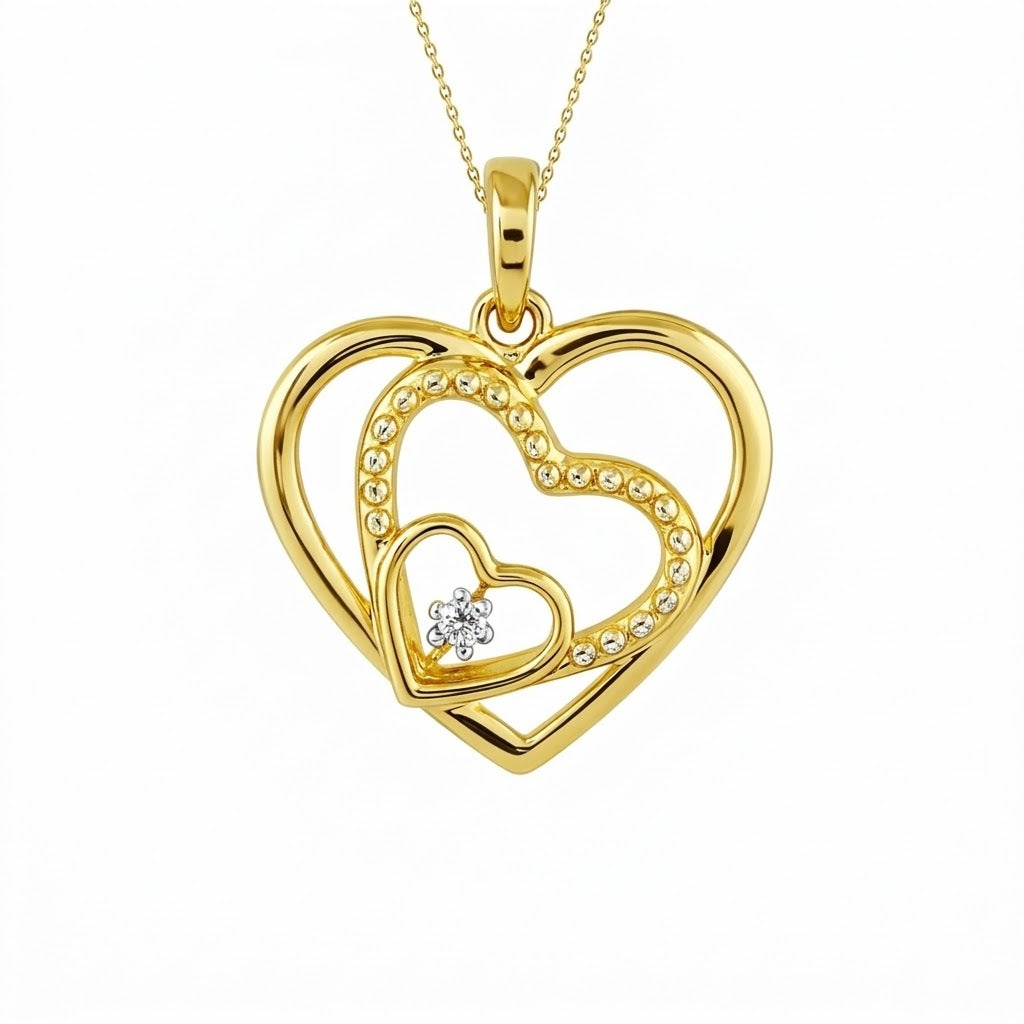 Layered Triple Heart Diamond Gold Pendant