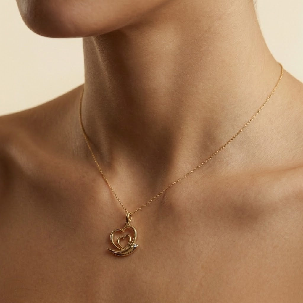 Dual Heart Swirl Diamond Gold Pendant