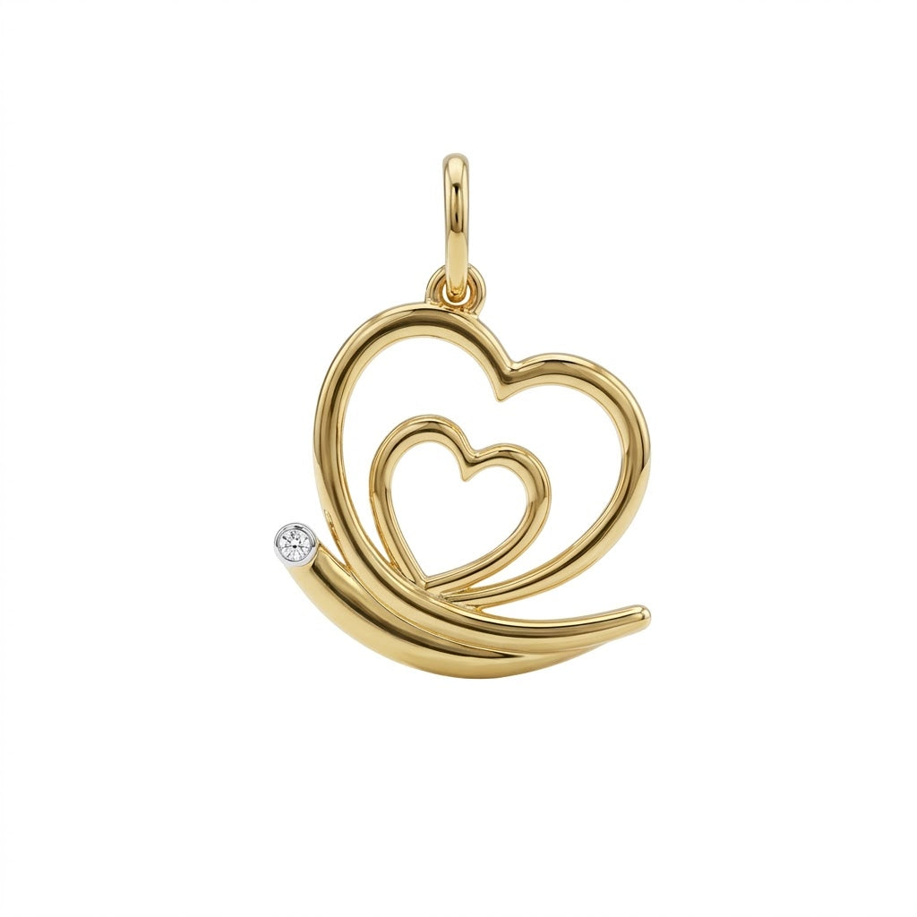 Dual Heart Swirl Diamond Gold Pendant