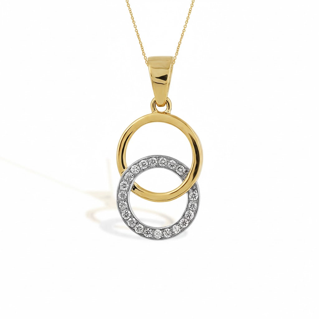 Interlinked Dual Circle Elegance Diamond Gold Pendant