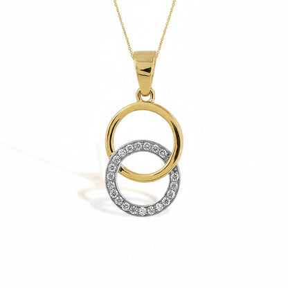 Interlinked Dual Circle Elegance Diamond Gold Pendant