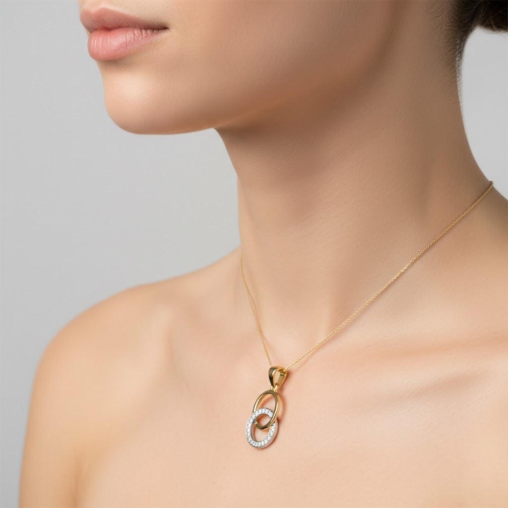 Interlinked Dual Circle Elegance Diamond Gold Pendant