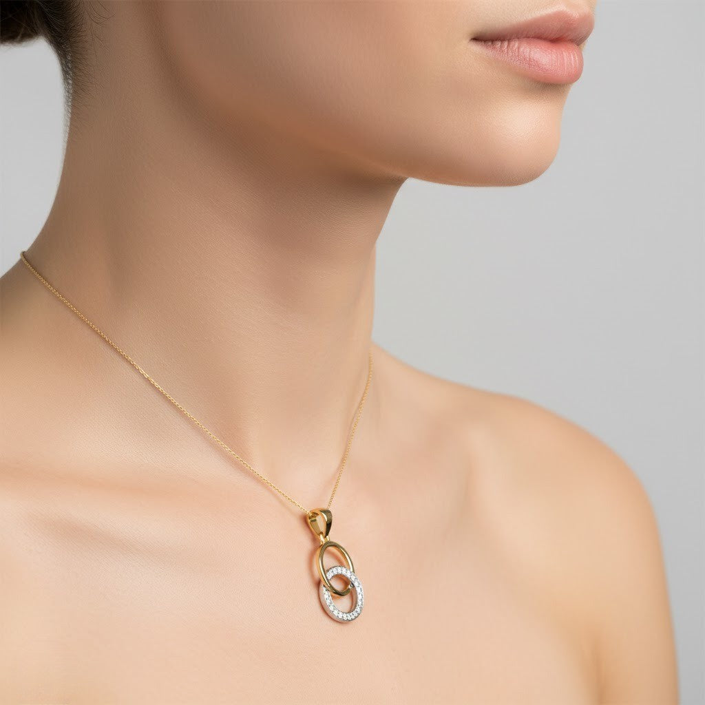 Interlinked Dual Circle Elegance Diamond Gold Pendant