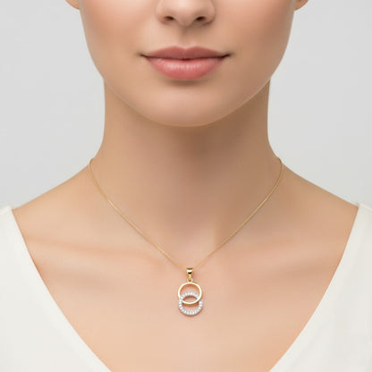 Interlinked Dual Circle Elegance Diamond Gold Pendant