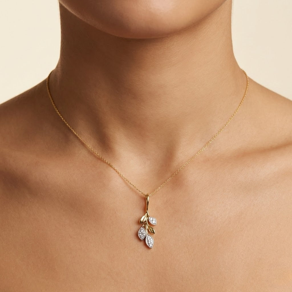 Cascading Leaf Diamond Gold Pendant