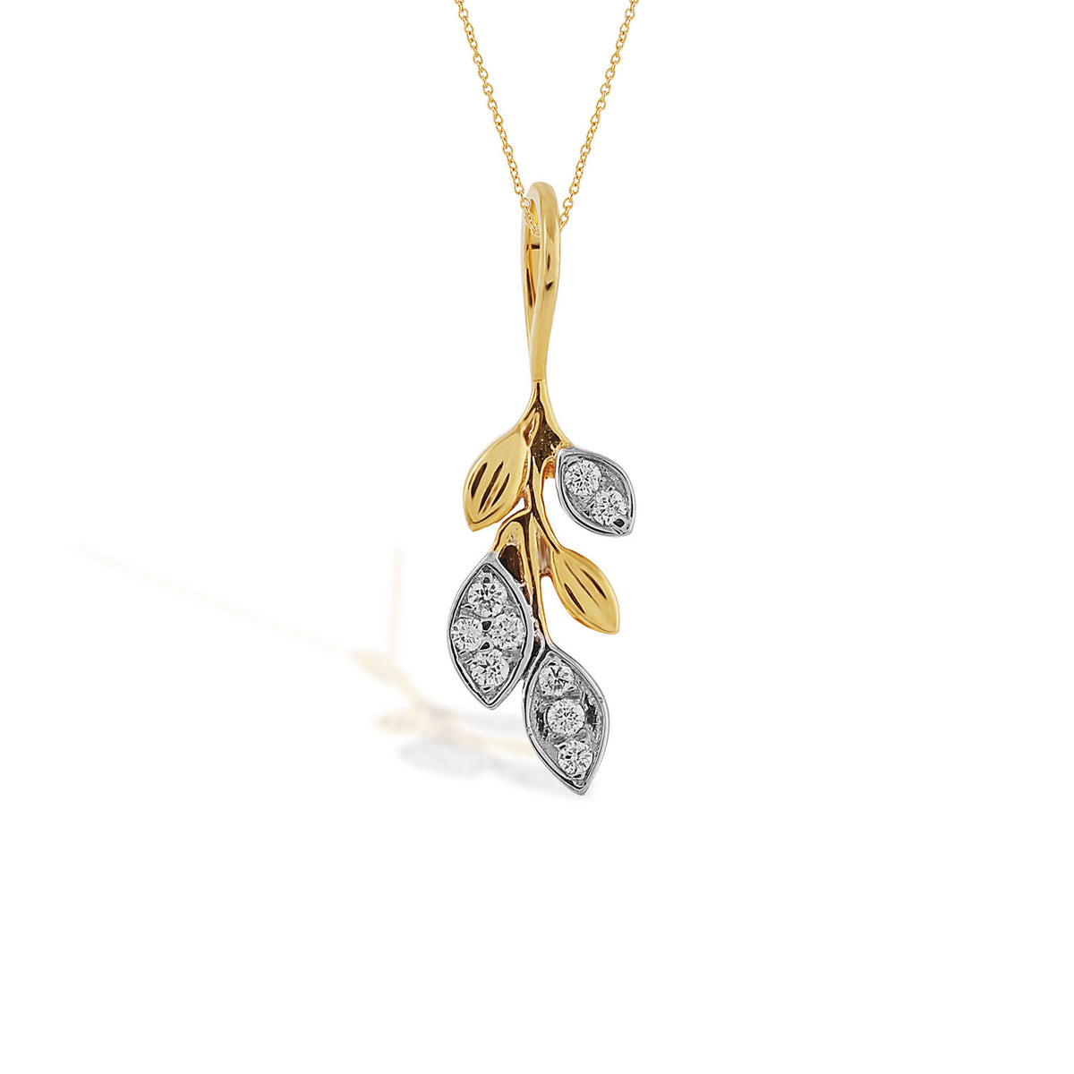 Cascading Leaf Diamond Gold Pendant