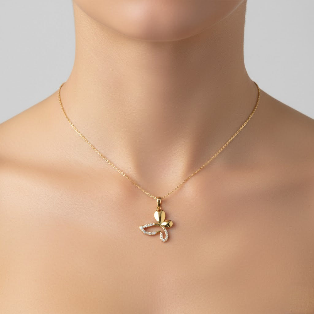 Elegant Leaf Inspired Curved Diamond Gold Pendant