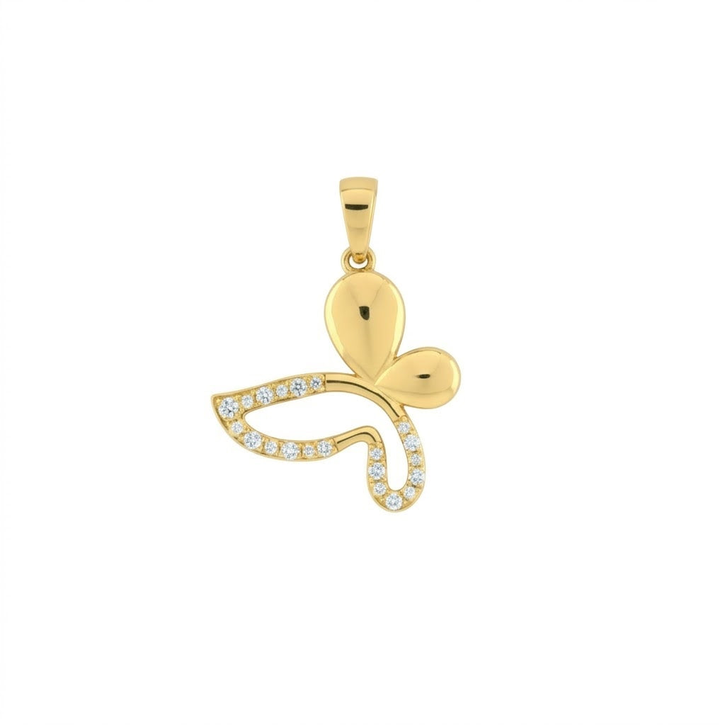 Elegant Leaf Inspired Curved Diamond Gold Pendant