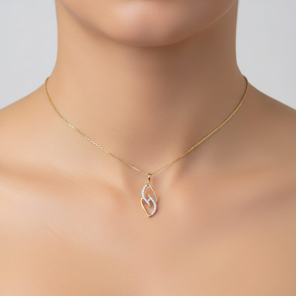 Flowing Curve Stone Accent diamond gold pendant