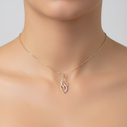 Flowing Curve Stone Accent diamond gold pendant