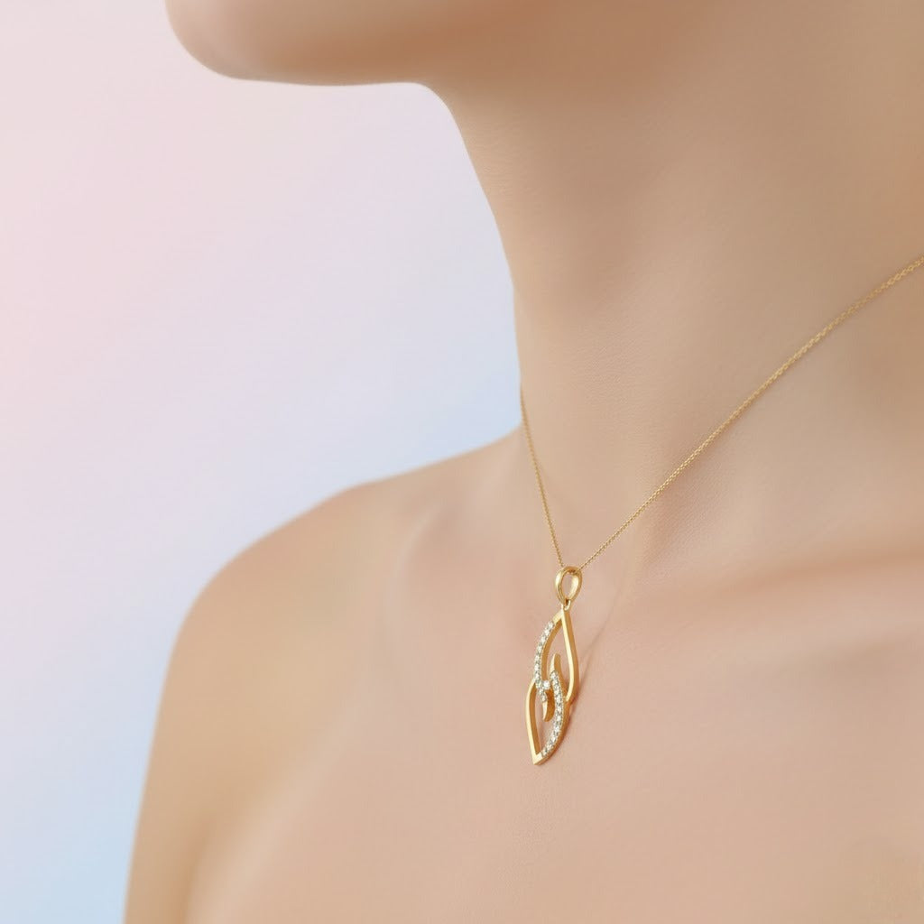 Flowing Curve Stone Accent diamond gold pendant
