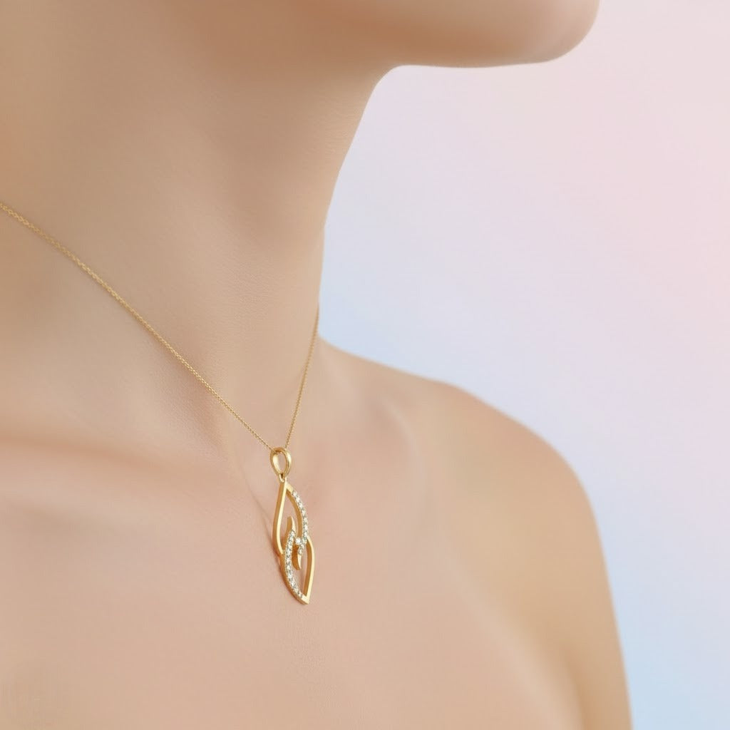 Flowing Curve Stone Accent diamond gold pendant