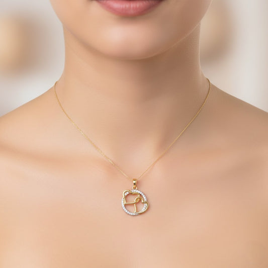 Intertwined Hearts Circle Charm Diamond Gold Pendant